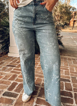 Embossed Floral Wide Leg Denim