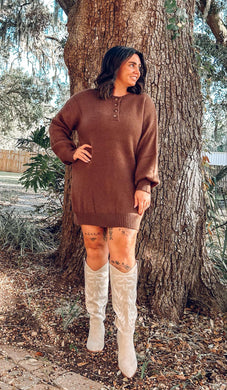 Henley Sweater Dress | Coffee Bean