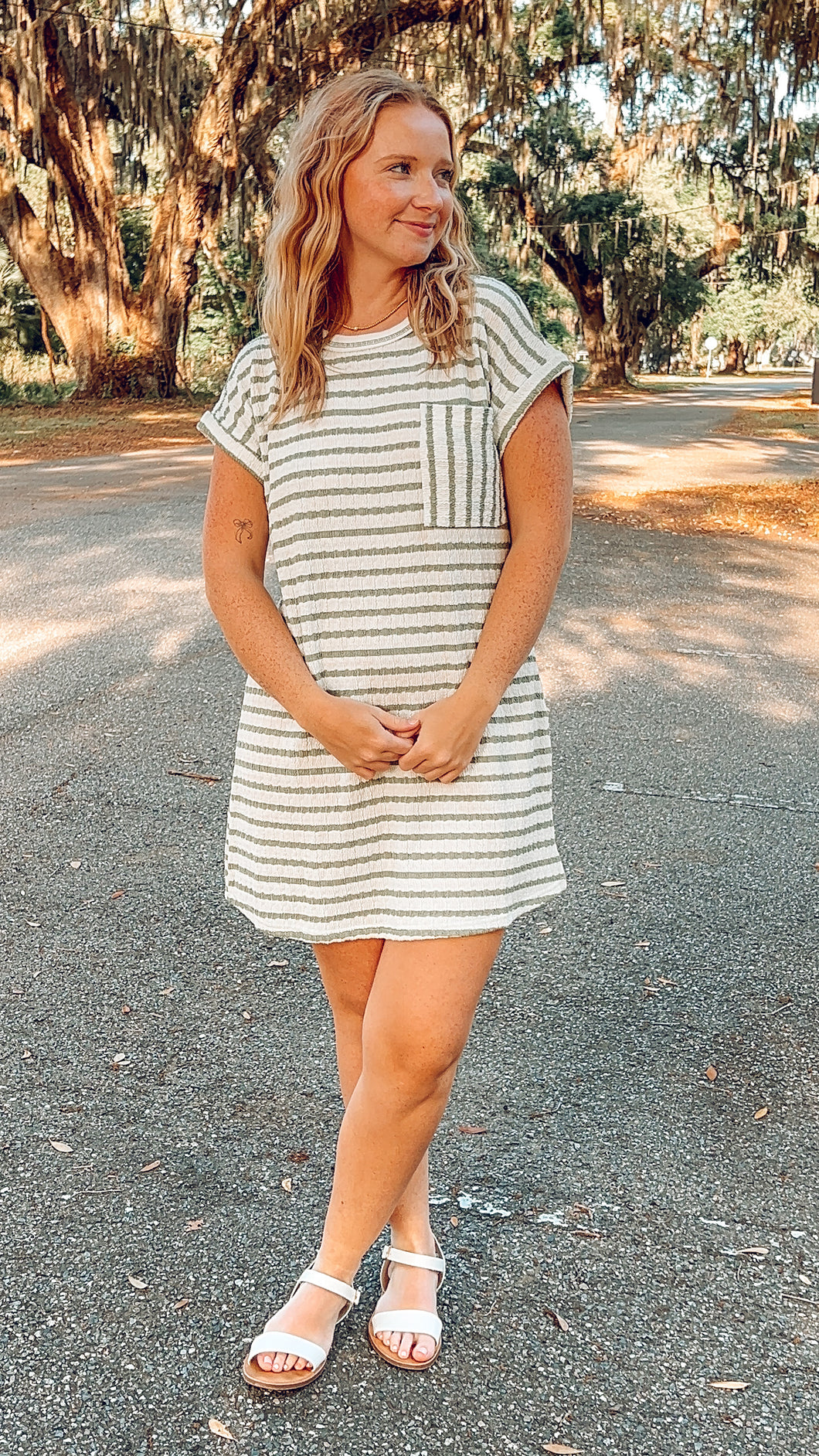 Textured Striped Dress | Sage