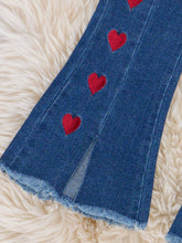 Heart Embroidered Denim Bell Bottoms