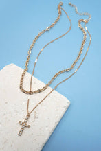 Rhinestone Cross Necklace | Gold