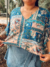 Boho Printed Floral Top | Navy