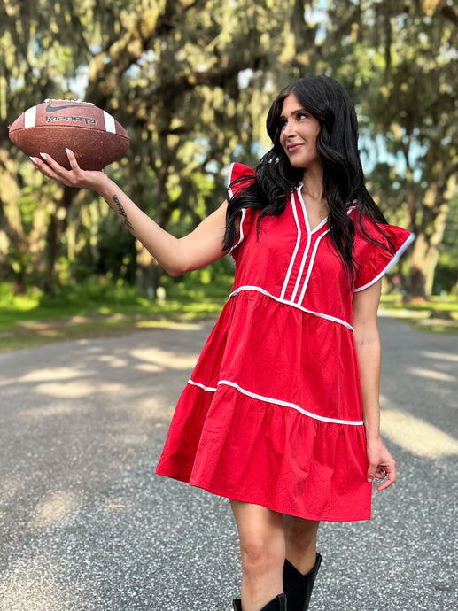 Go Team Piped Babydoll Dress | Red