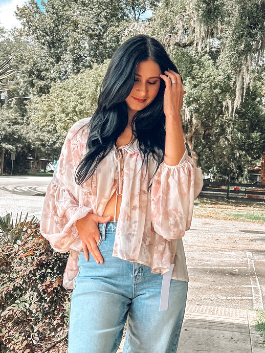 Floral Chiffon Peplum Top | Blush