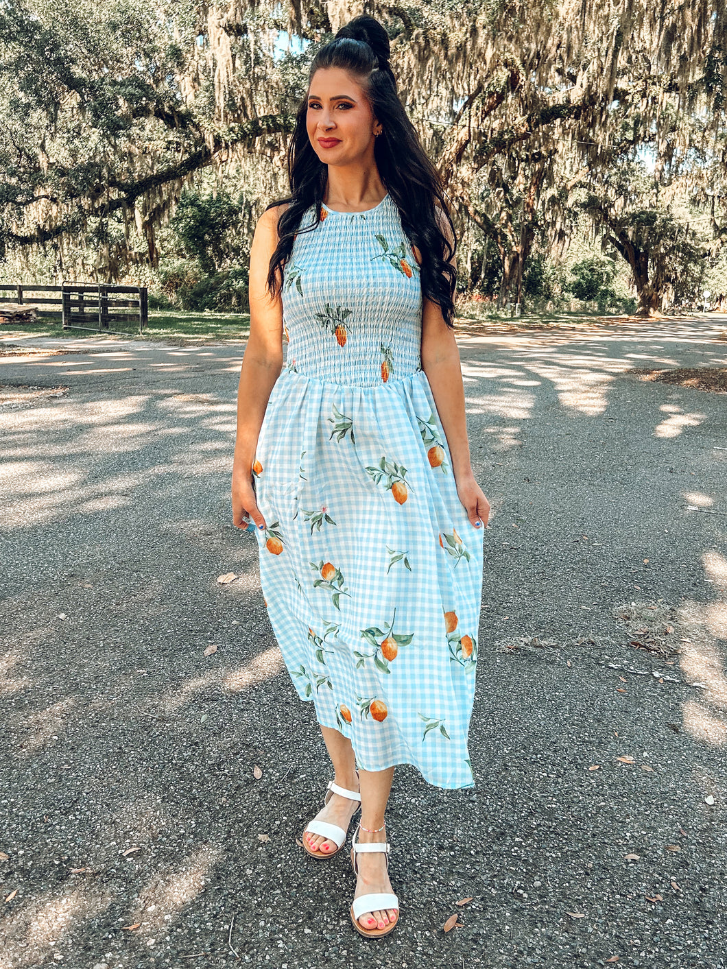 Fruit Gingham Maxi Dress