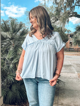 Pin Tuck Babydoll Top | Blue