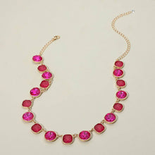 Round Square Stone Bezel Cluster Link Necklace | Pink