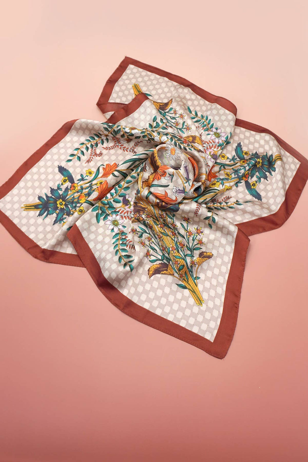 Floral Print Bandana Scarf | Brown