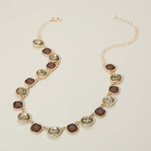 Round Square Stone Bezel Cluster Link Necklace | Pink