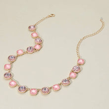 Round Square Stone Bezel Cluster Link Necklace | Pink