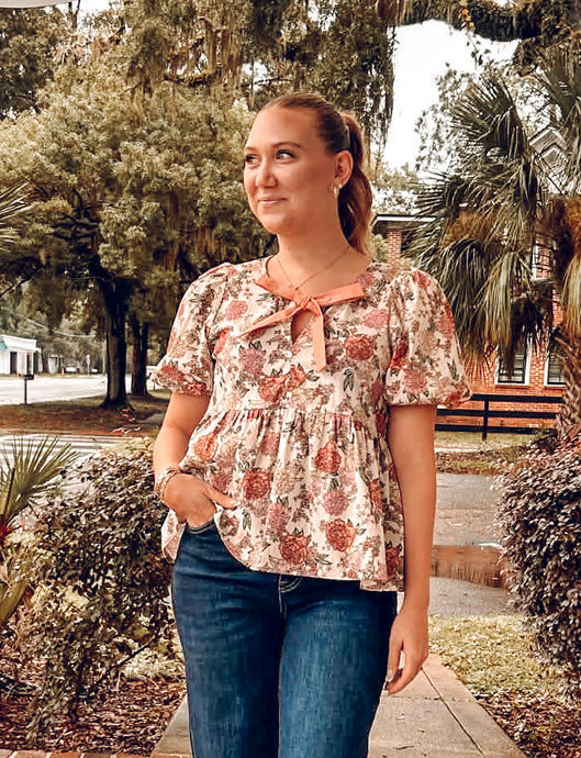 Kate Floral Bow Peplum Top