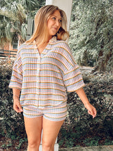 Striped Crochet Button-Up Short Set | Pink/Cream