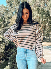 Cotton Blend Striped Top | Mocha