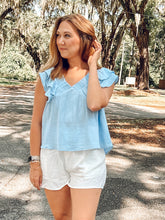 Bright Skies Ruffle Top | Lt. Blue