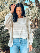 Cotton Blend Striped Top | Grey