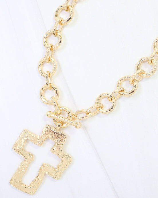 Jordan Open Cross Circle Link Necklace Gold: Default