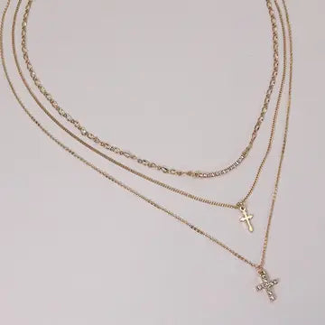 Layer Double Cross Necklace | Gold