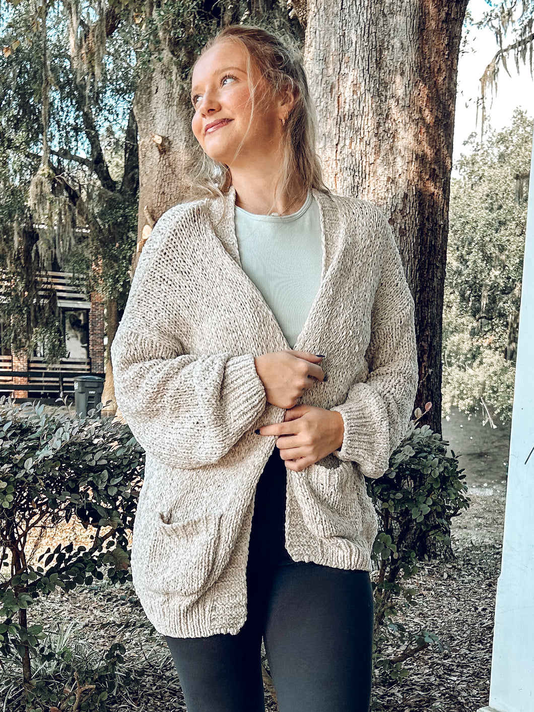 Patch Pocket Chenille Cardigan | Sand