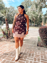 Polka Dot Satin Lace Halter Dress | Brown