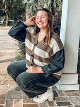 Black Denim Striped Cardigan | Mocha