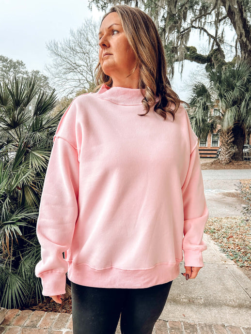 Mock Reversed Neck Sweatshirt | Baby Pink
