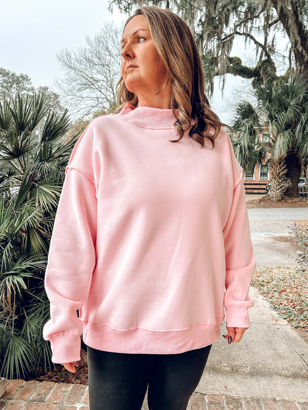 Mock Reversed Neck Sweatshirt | Baby Pink