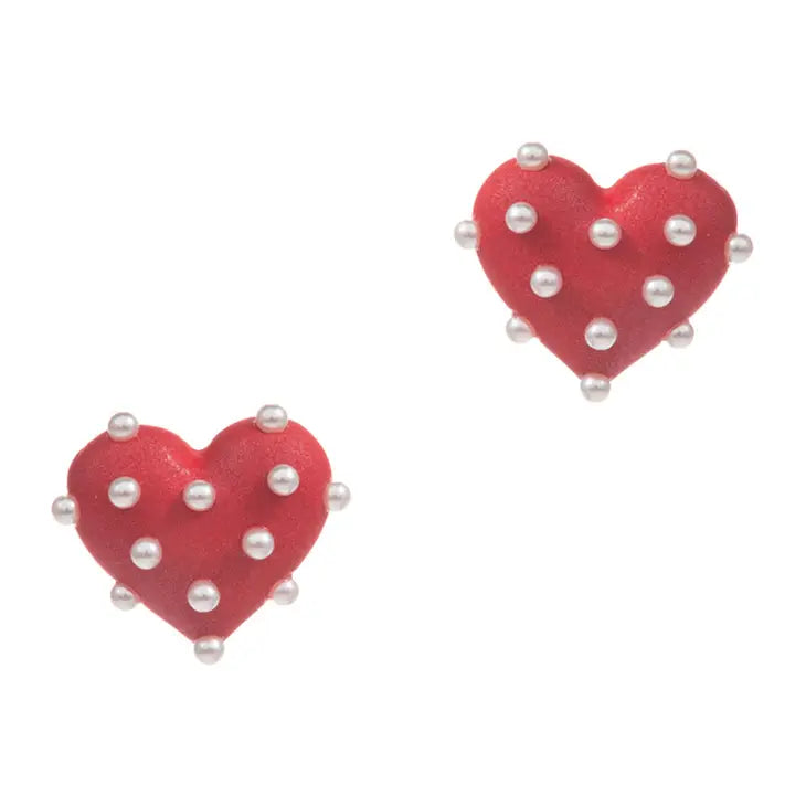 Heart Pearled Earrings | Red