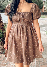 Ditzy Floral Denim Puff Mini Dress | Dark Brown