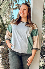 Helen Colorblock Floral Top | Grey/Green