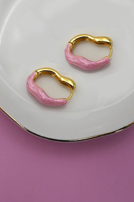 Geo Oval Hoop Earring | Pink