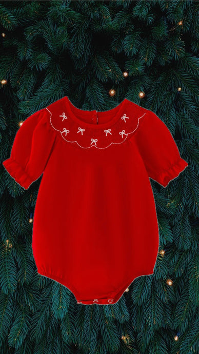 Bow Baby Smocked Romper | Red