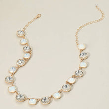 Round Square Stone Bezel Cluster Link Necklace | Pink