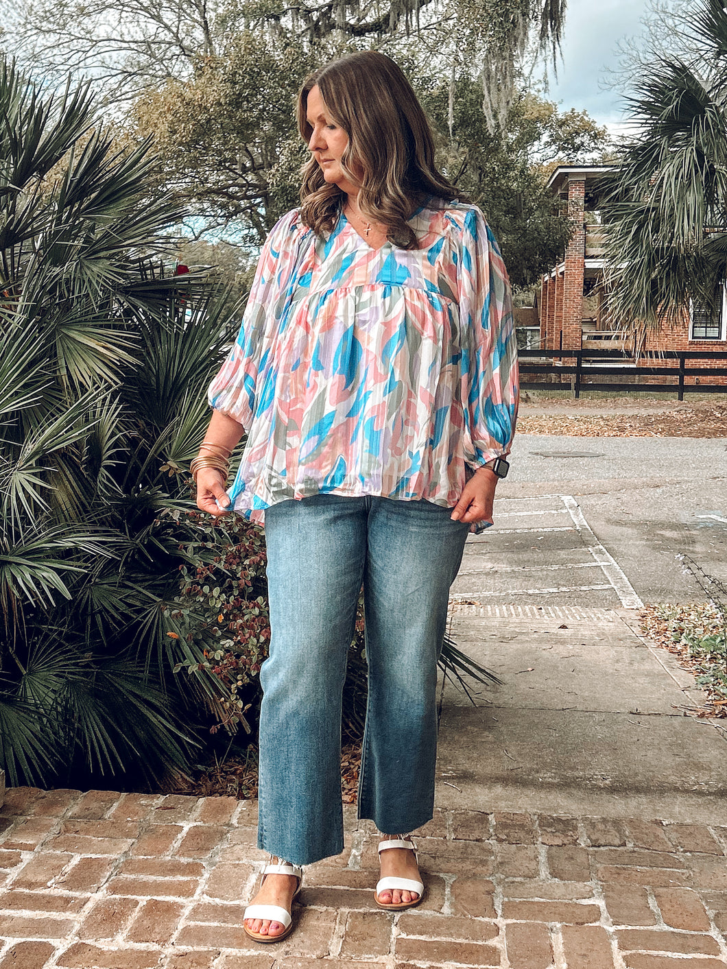 Abstract Babydoll Top | Blue