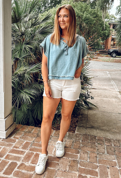 Go Flow Denim Tie Top