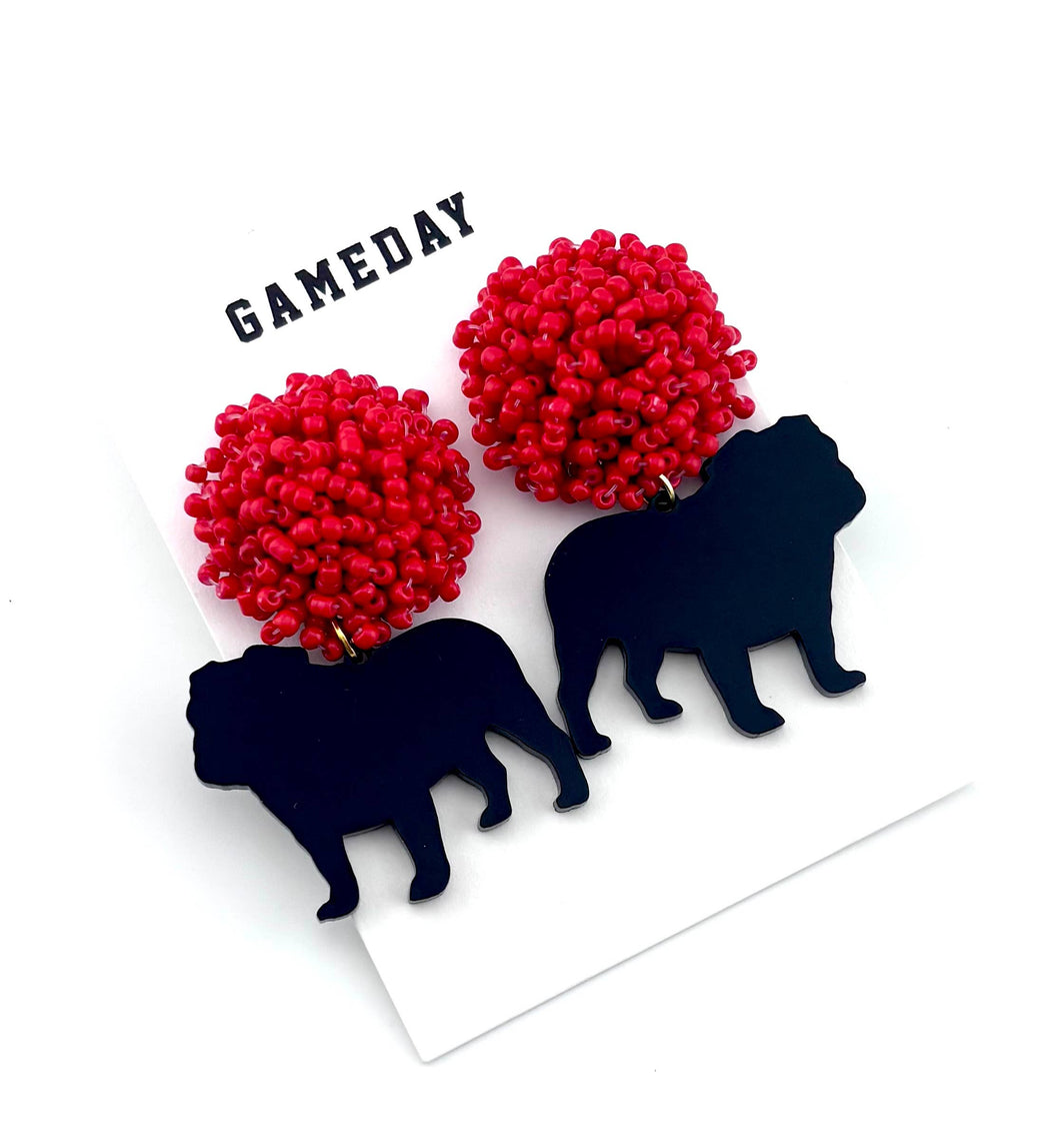 Bulldog Pom Earrings