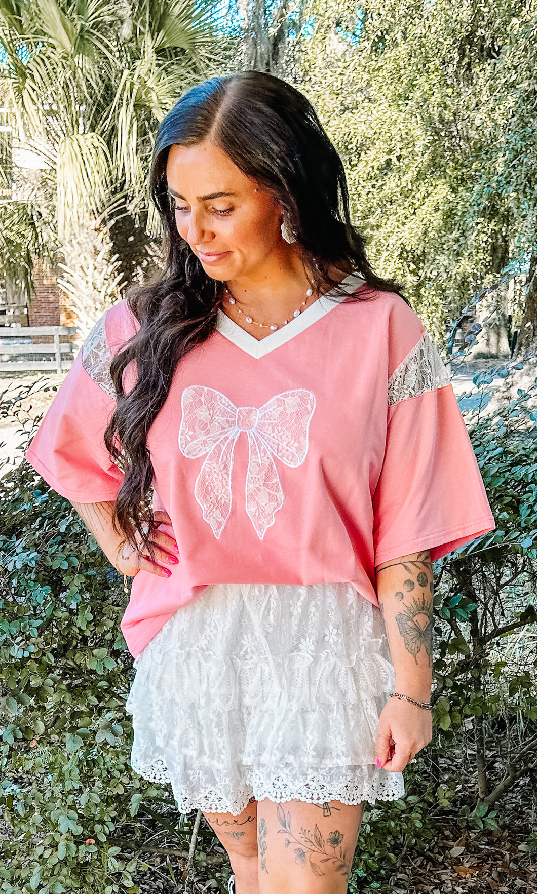 Sweet Bow Lace Top | Pink