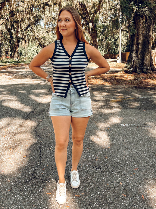 Nautical Striped Knit Vest | Navy