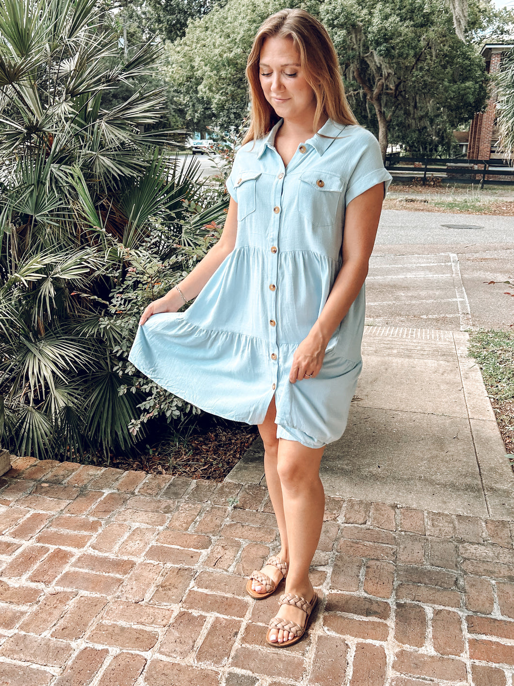 Collared Linen Dress | Light Blue