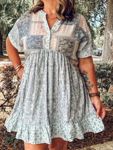 Patchwork Babydoll Dress | Blue