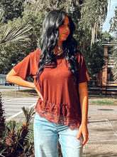 Asymmetrical Lace Trim Top | Brown