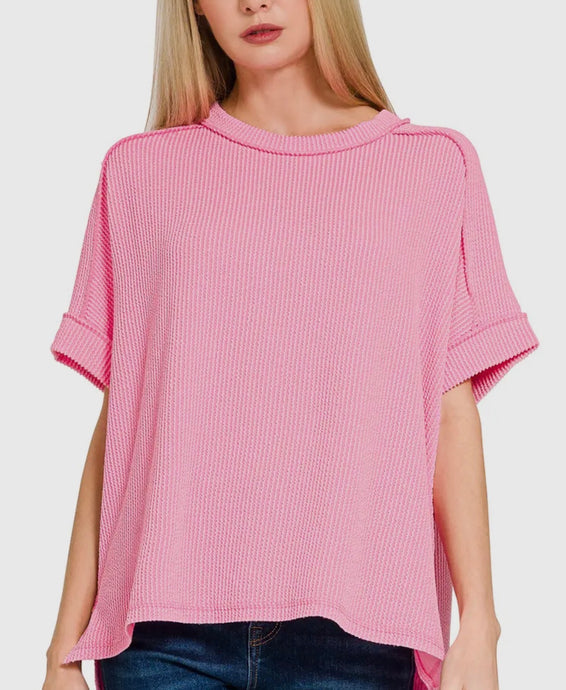 Textured Raw Edge Top | Pink