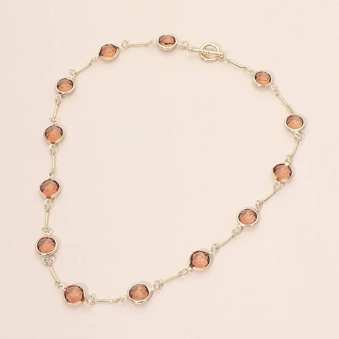 Round Stone Link Toggle Necklace | Topaz