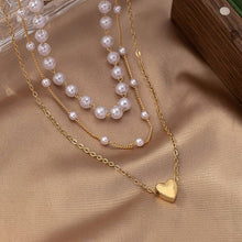 Tri Layered Pearl Heart Neclace