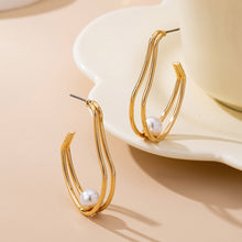 Double Wave Pearl Earrings | Gold