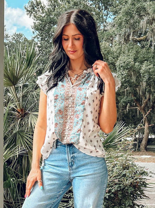 Boho Printed Button Top