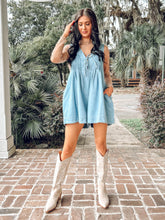 Aubree Pleated Tied Romper | Light Denim