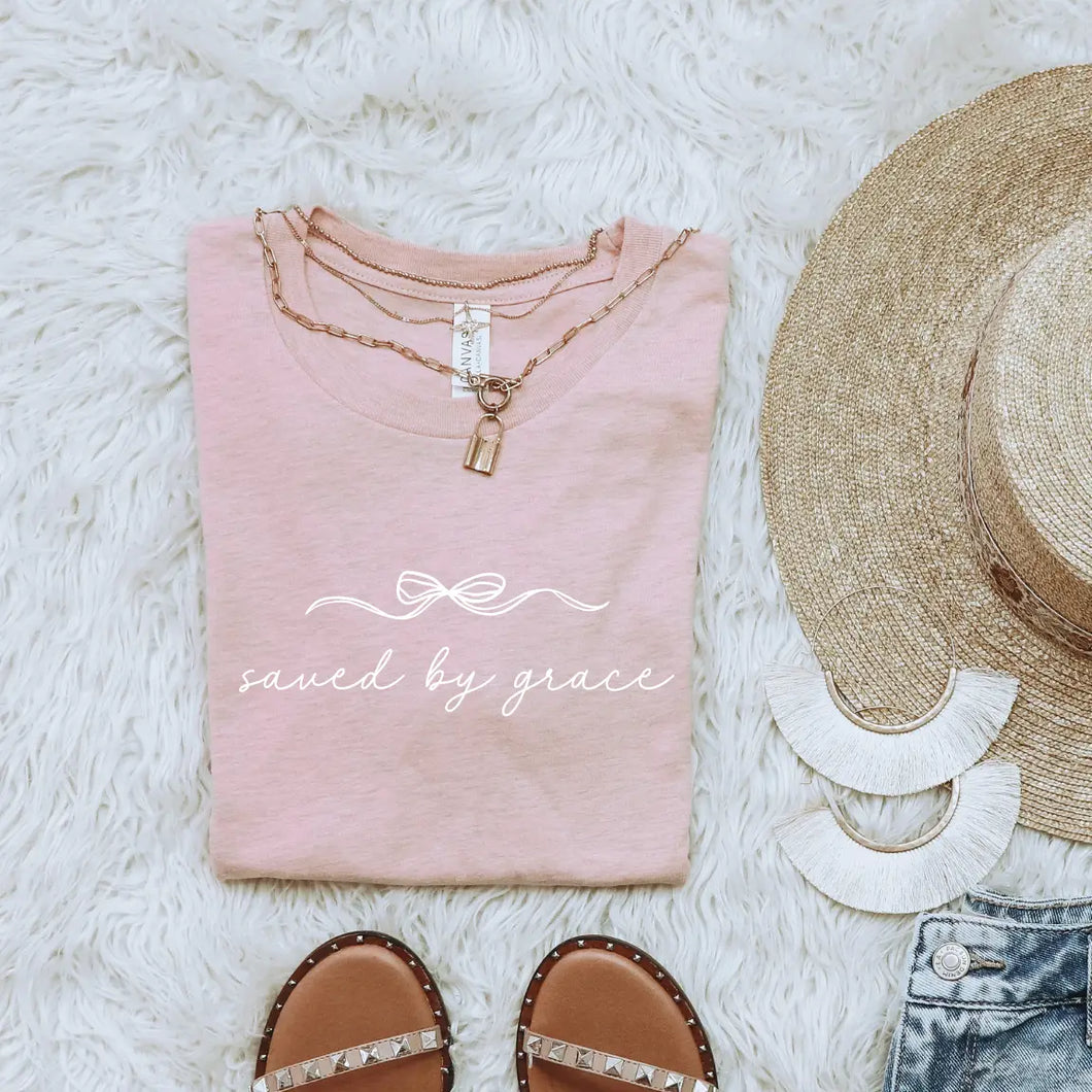 Saved By Grace Tee | Heathered Blush