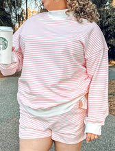 Girly Striped Mock Sweatshirt Set | Pink