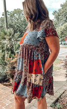Patchwork Floral Babydoll Dress | Rust