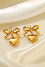 18K Coated Heart Bow Earrings | Gold